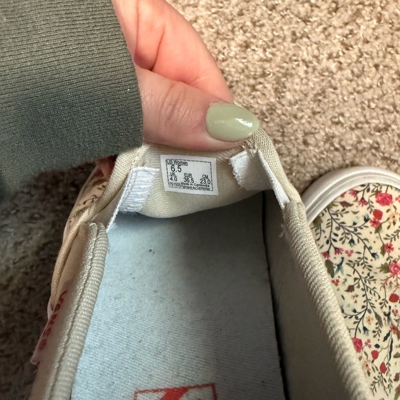 Vans Floral Slip-On Sneakers in Cream with Red & Navy Accents - Picture 2 of 3